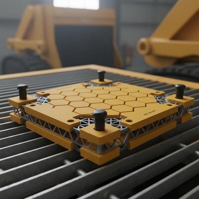 Polyurethane Modular Panel with Hammer-In Pin Fasteners and Embedded Steel Frame for Mining Equipment Decks in 305x305mm Modular Format